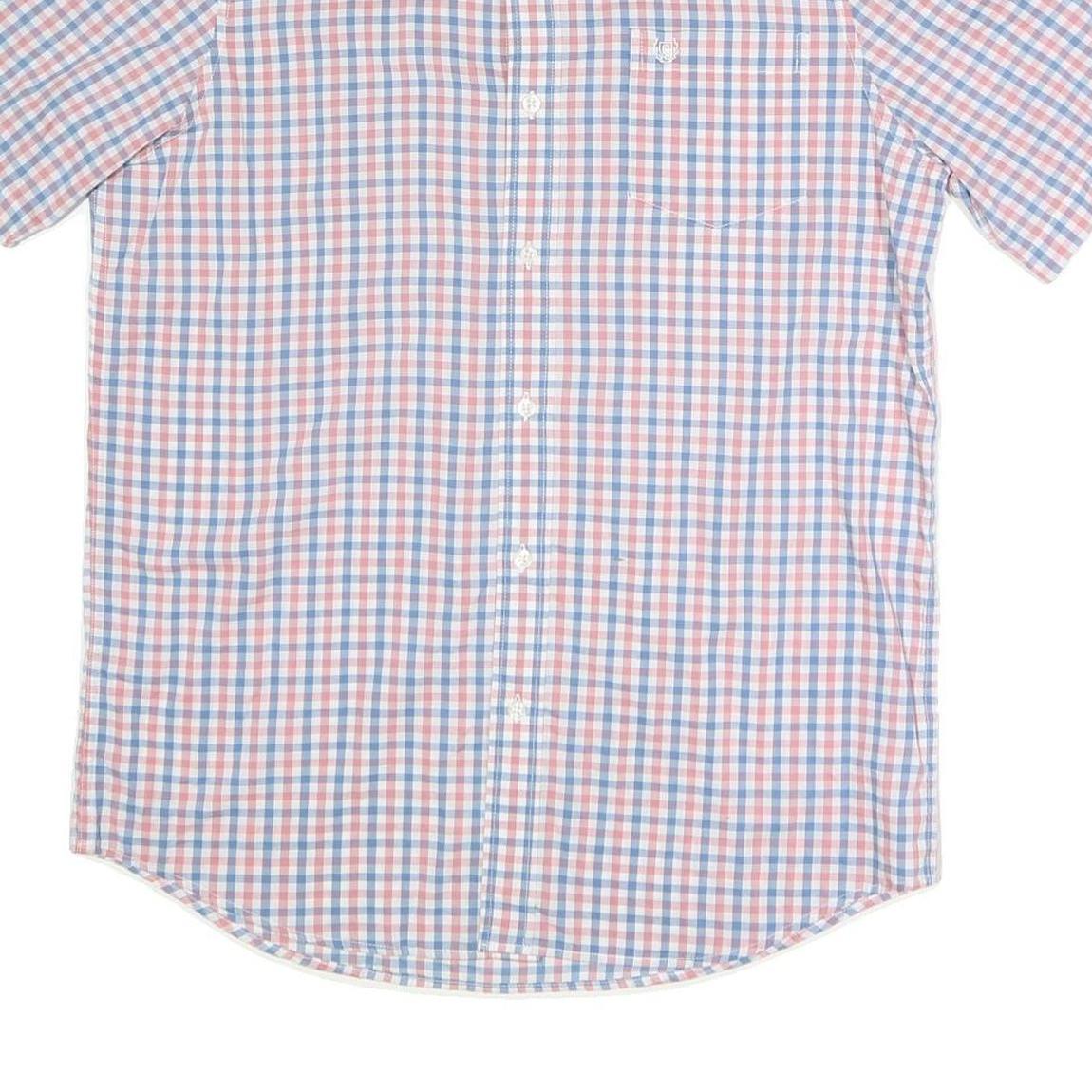 CHAPS Mens Blue & Pink Checked Shirt M Button-Down Casual Summer Cotton Blend