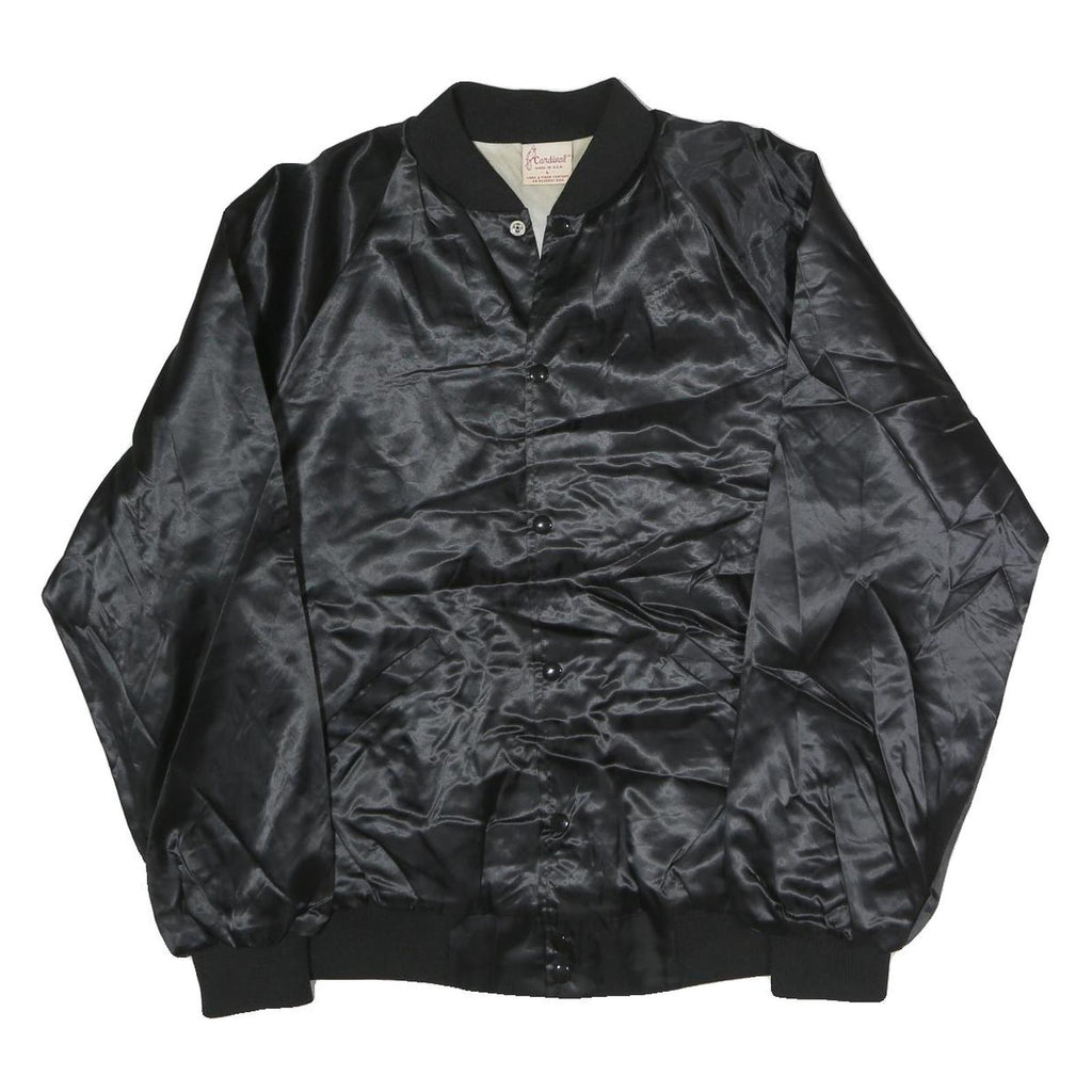 CARDINAL Mens Black Oasis Lounge Nylon Button Jacket L Satin Graphic Print