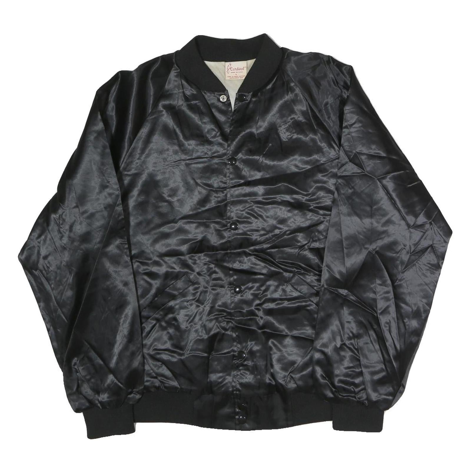 CARDINAL Mens Black Oasis Lounge Nylon Button Jacket L Satin Graphic Print