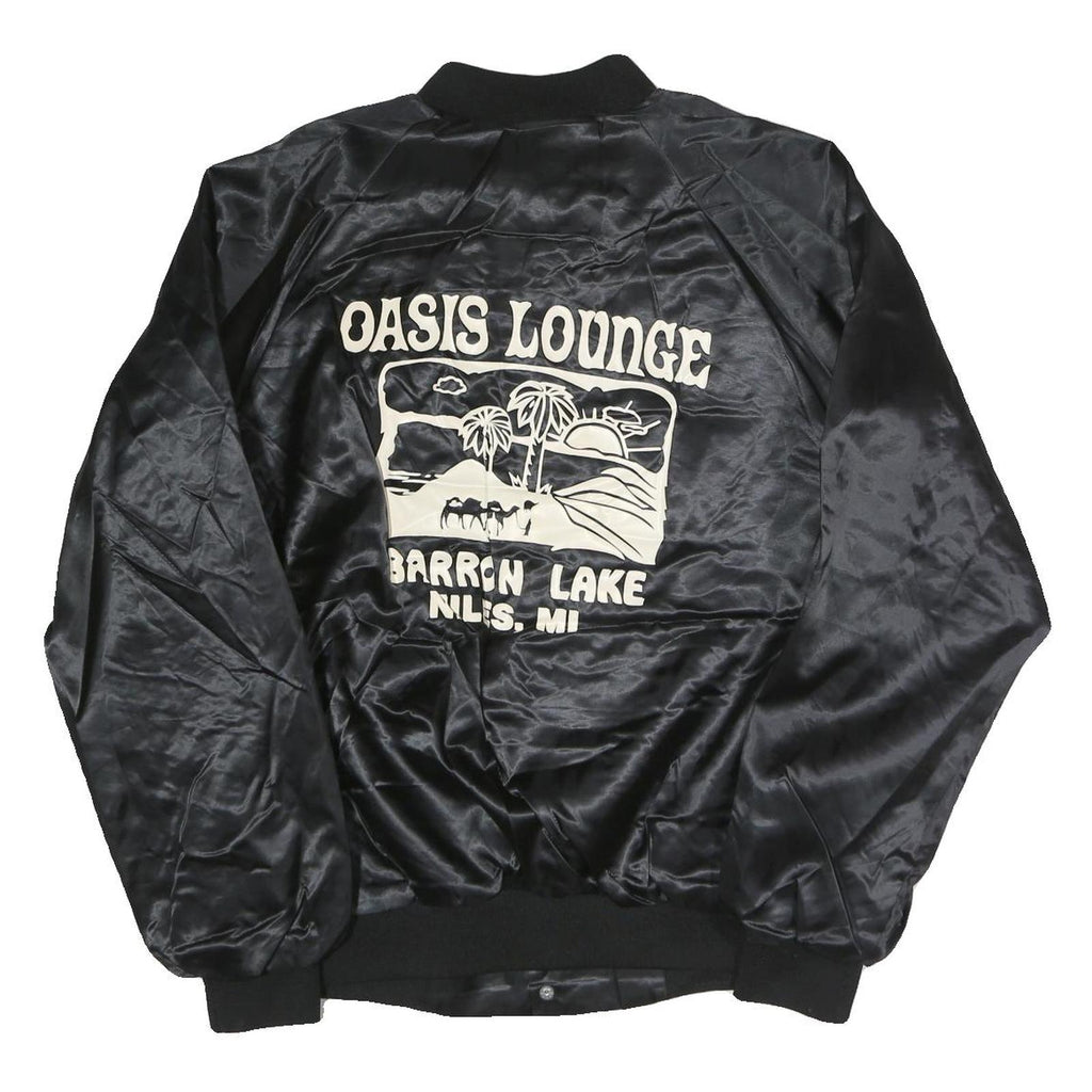 CARDINAL Mens Black Oasis Lounge Nylon Button Jacket L Satin Graphic Print