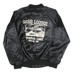 CARDINAL Mens Black Oasis Lounge Nylon Button Jacket L Satin Graphic Print
