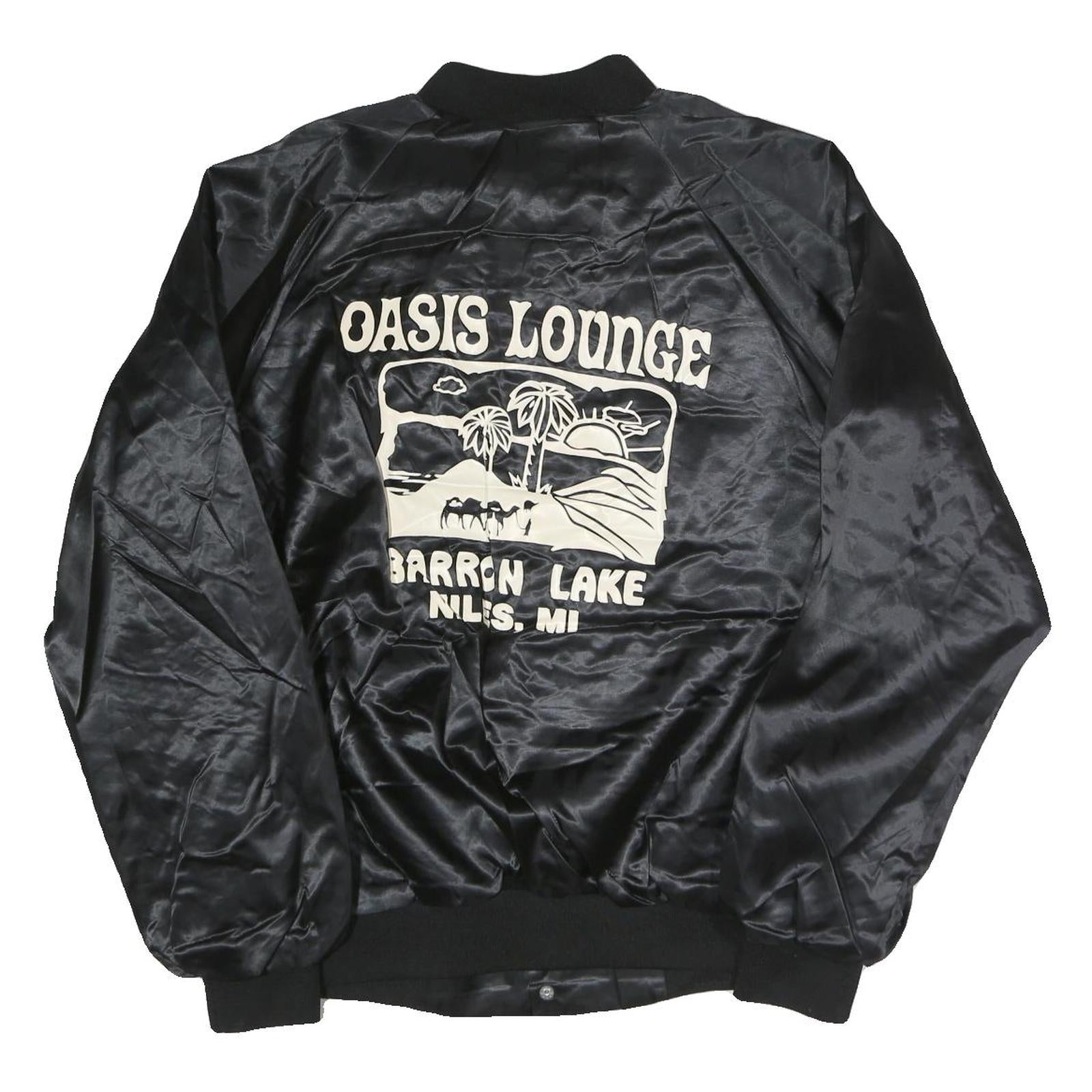 CARDINAL Mens Black Oasis Lounge Nylon Button Jacket L Satin Graphic Print