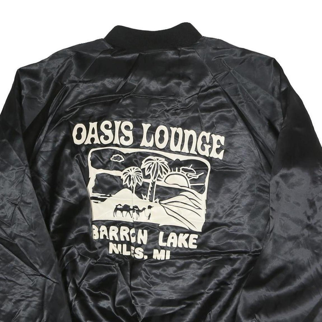 CARDINAL Mens Black Oasis Lounge Nylon Button Jacket L Satin Graphic Print