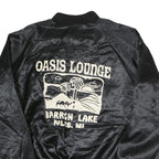 CARDINAL Mens Black Oasis Lounge Nylon Button Jacket L Satin Graphic Print