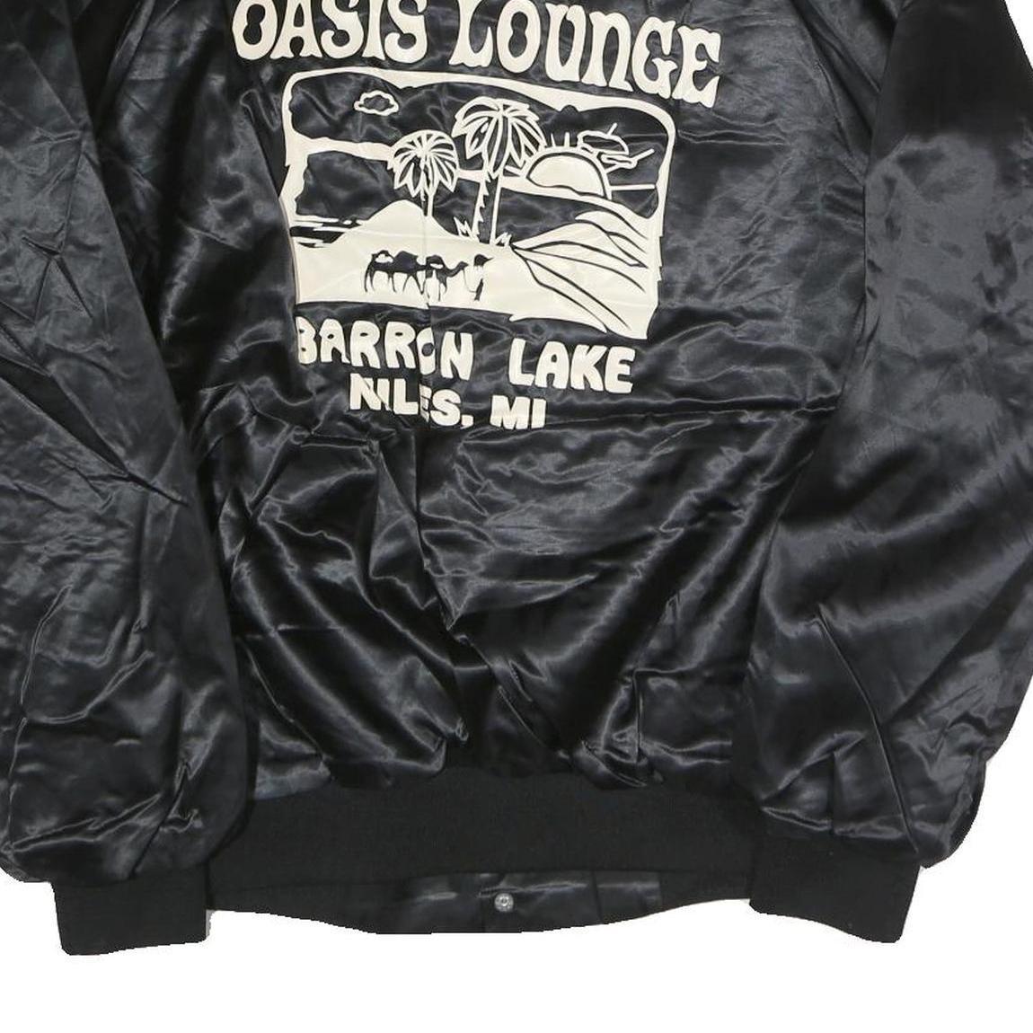 CARDINAL Mens Black Oasis Lounge Nylon Button Jacket L Satin Graphic Print