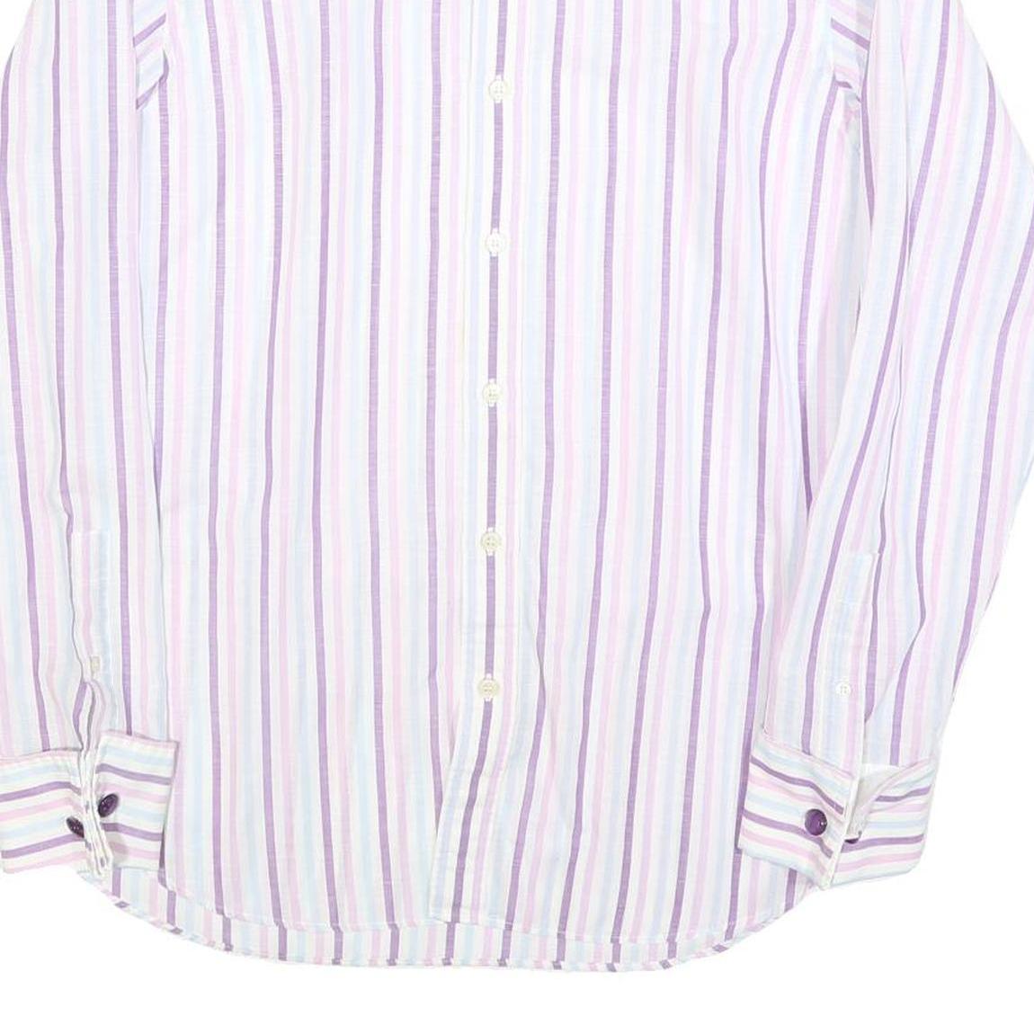 TED BAKER Mens White & Purple Stripe Cotton Blend Shirt M Long Sleeve Button