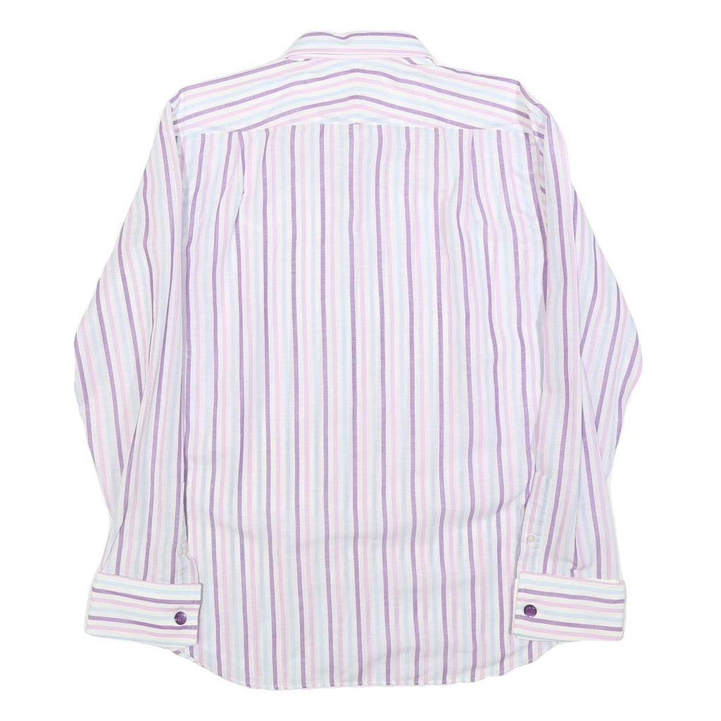 TED BAKER Mens White & Purple Stripe Cotton Blend Shirt M Long Sleeve Button