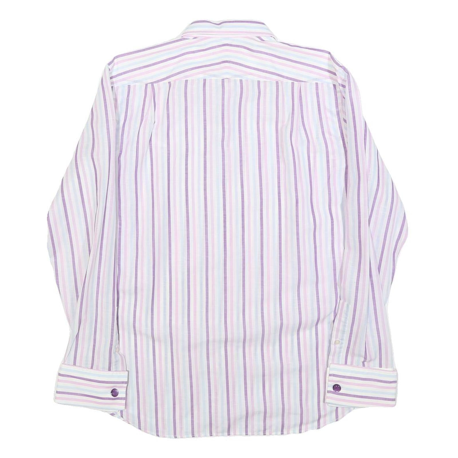 TED BAKER Mens White & Purple Stripe Cotton Blend Shirt M Long Sleeve Button
