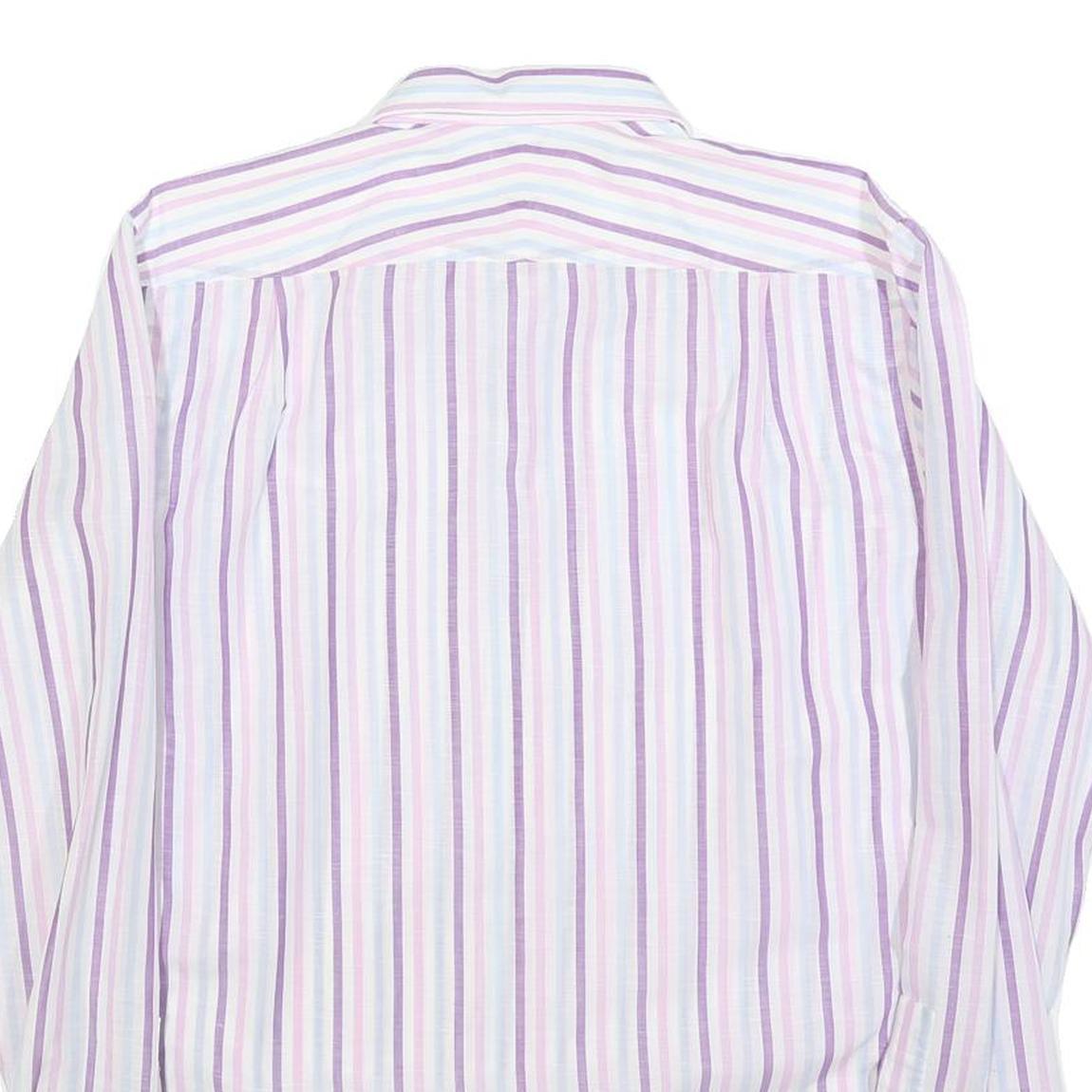 TED BAKER Mens White & Purple Stripe Cotton Blend Shirt M Long Sleeve Button
