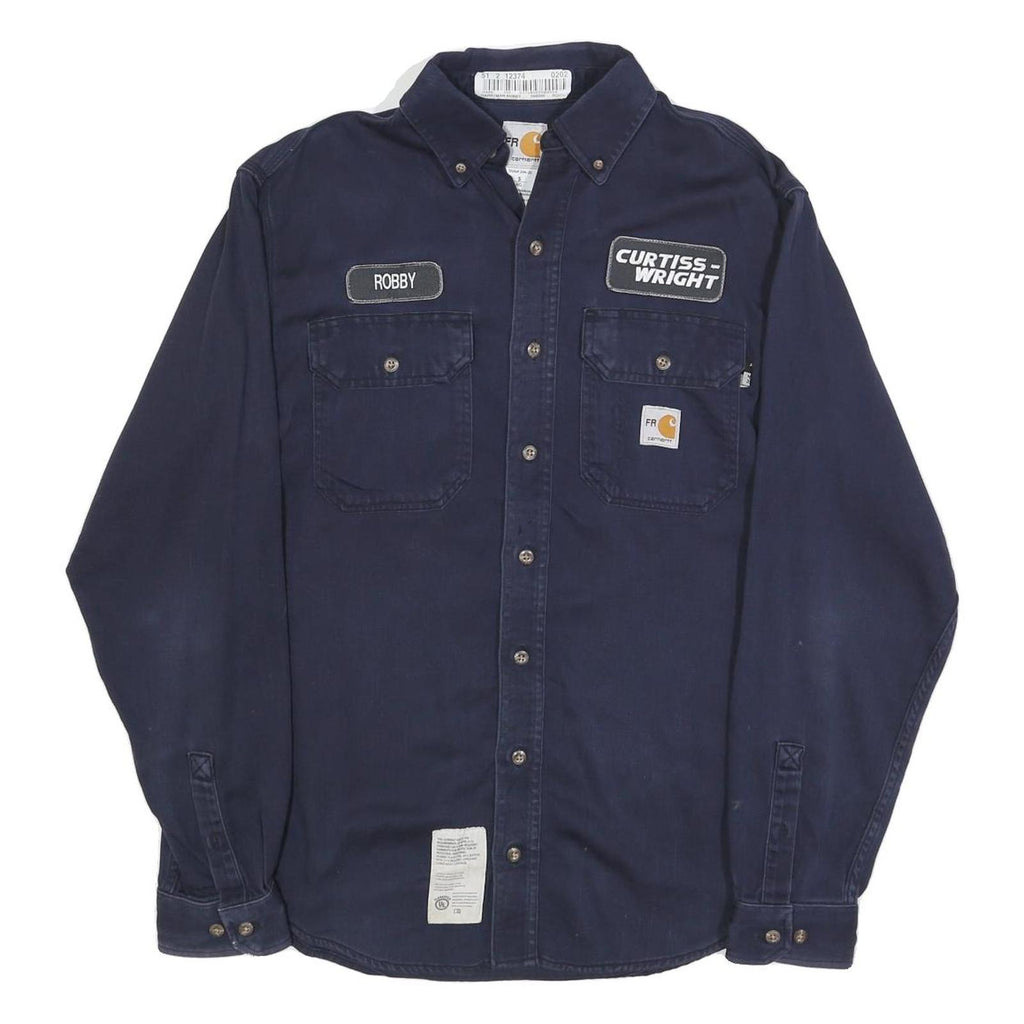 CARHARTT Mens Navy Blue Work Shirt S Button-Down Cotton Blend Utility Style