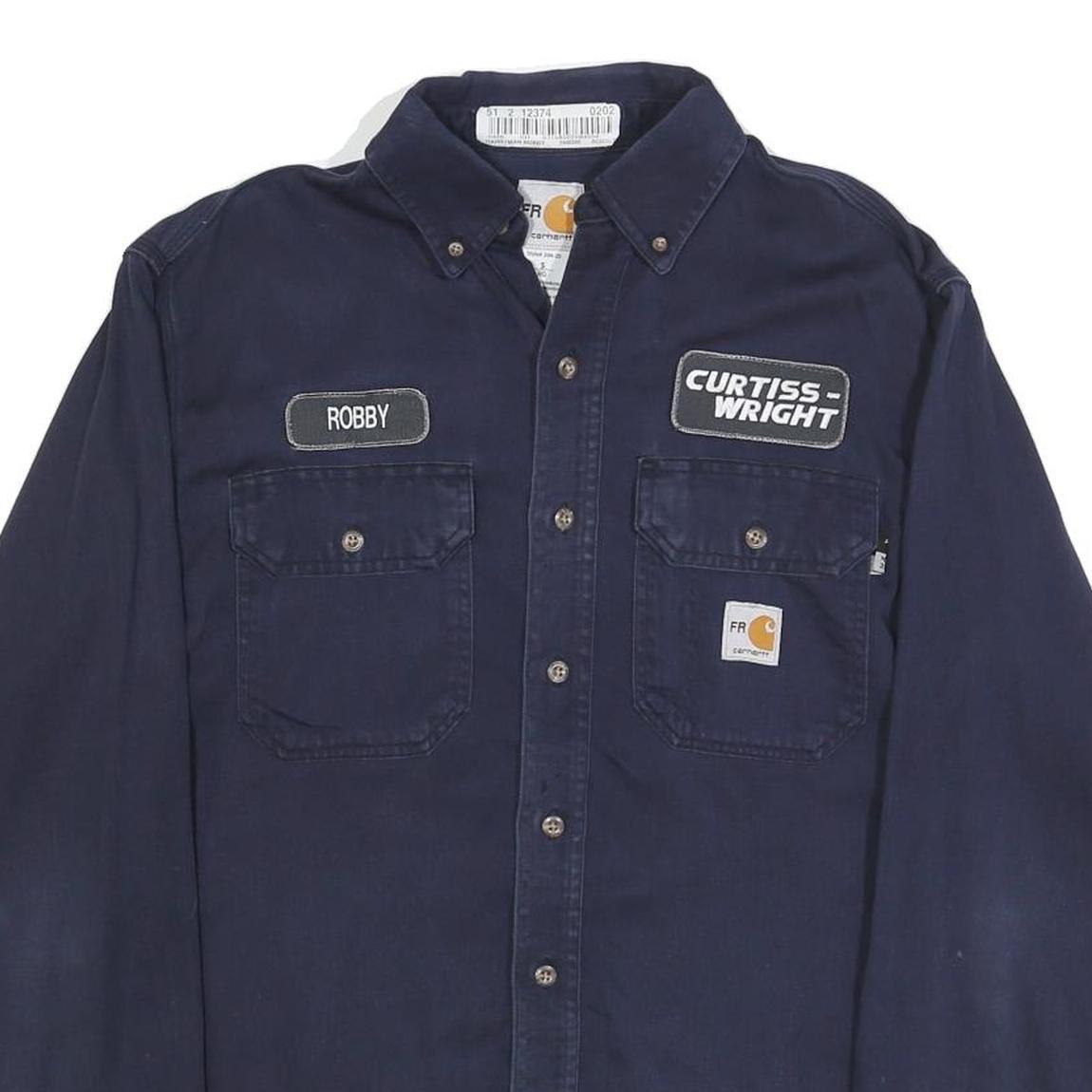 CARHARTT Mens Navy Blue Work Shirt S Button-Down Cotton Blend Utility Style