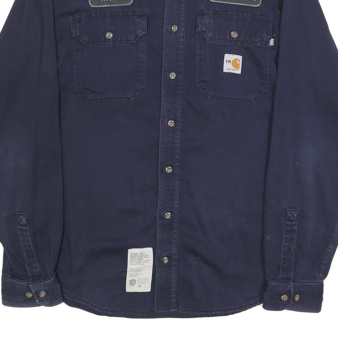 CARHARTT Mens Navy Blue Work Shirt S Button-Down Cotton Blend Utility Style