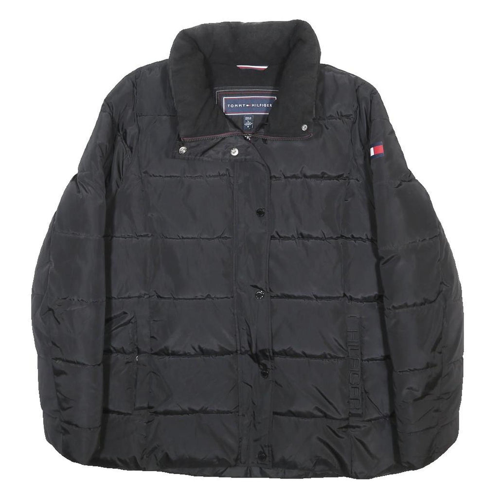 TOMMY HILFIGER Womens Black Puffer Jacket L Polyester Quilted Zip Pocket