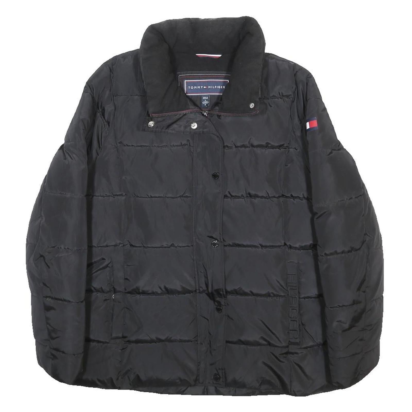 TOMMY HILFIGER Womens Black Puffer Jacket L Polyester Quilted Zip Pocket