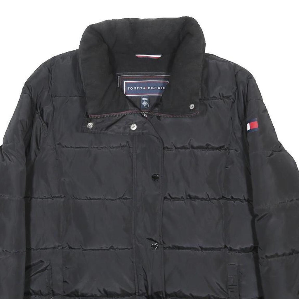 TOMMY HILFIGER Womens Black Puffer Jacket L Polyester Quilted Zip Pocket
