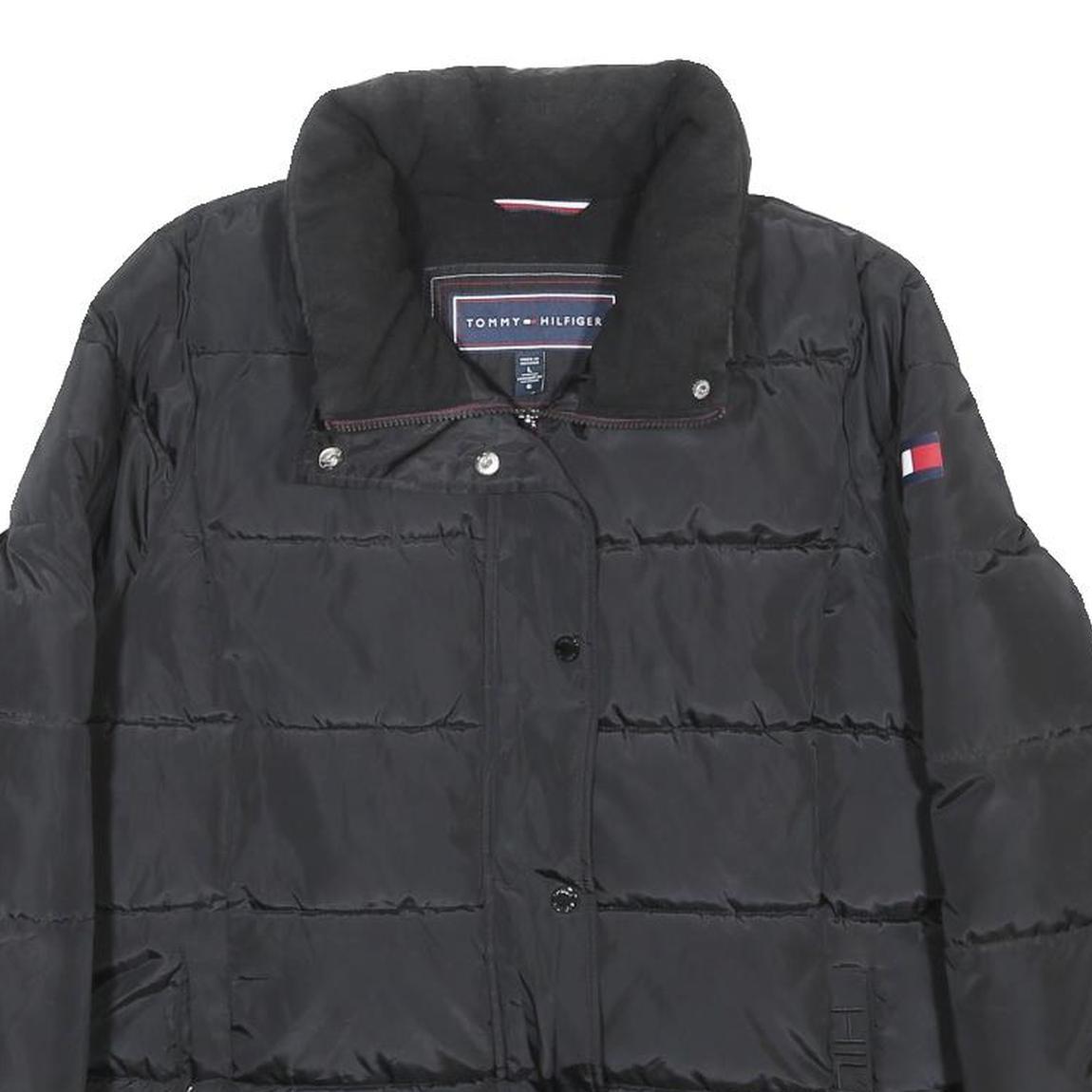 TOMMY HILFIGER Womens Black Puffer Jacket L Polyester Quilted Zip Pocket