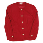 Womens Red Button Cotton Blend Classic Jacket M Plain Elegant Timeless Outerwear