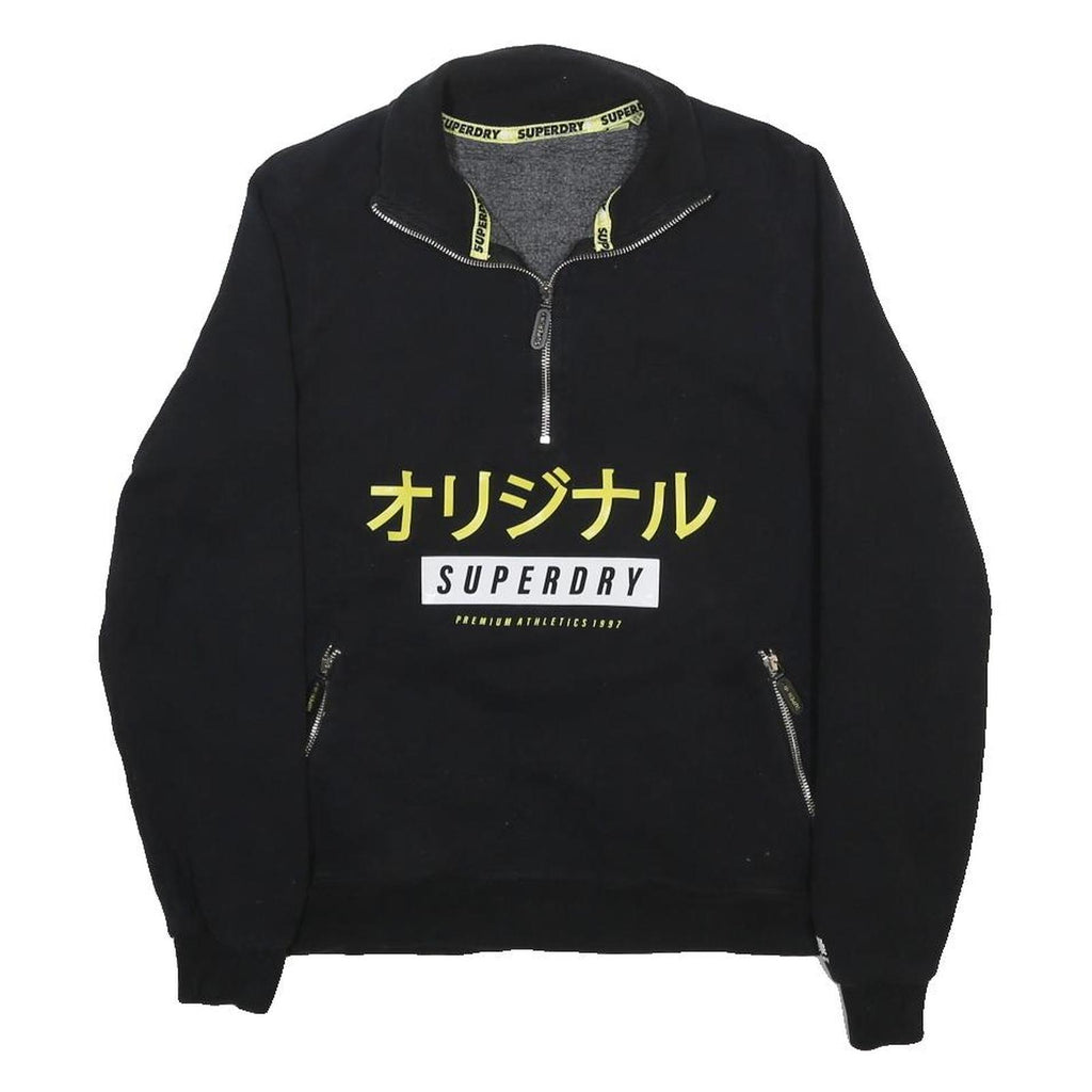 SUPERDRY Womens Black Cotton Blend Crew Neck UK 10 Zip Sweatshirt