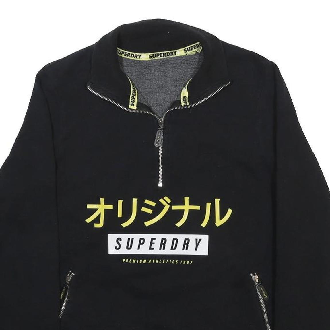 SUPERDRY Womens Black Cotton Blend Crew Neck UK 10 Zip Sweatshirt