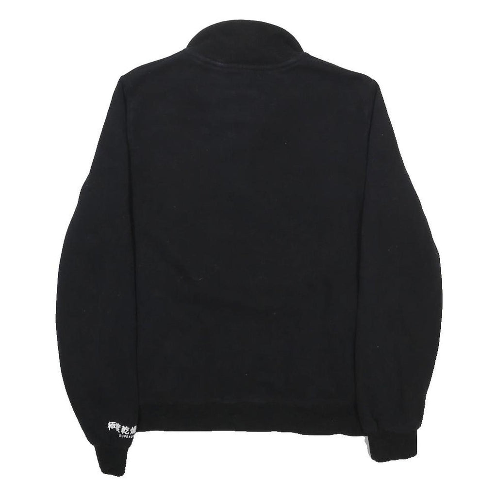 SUPERDRY Womens Black Cotton Blend Crew Neck UK 10 Zip Sweatshirt