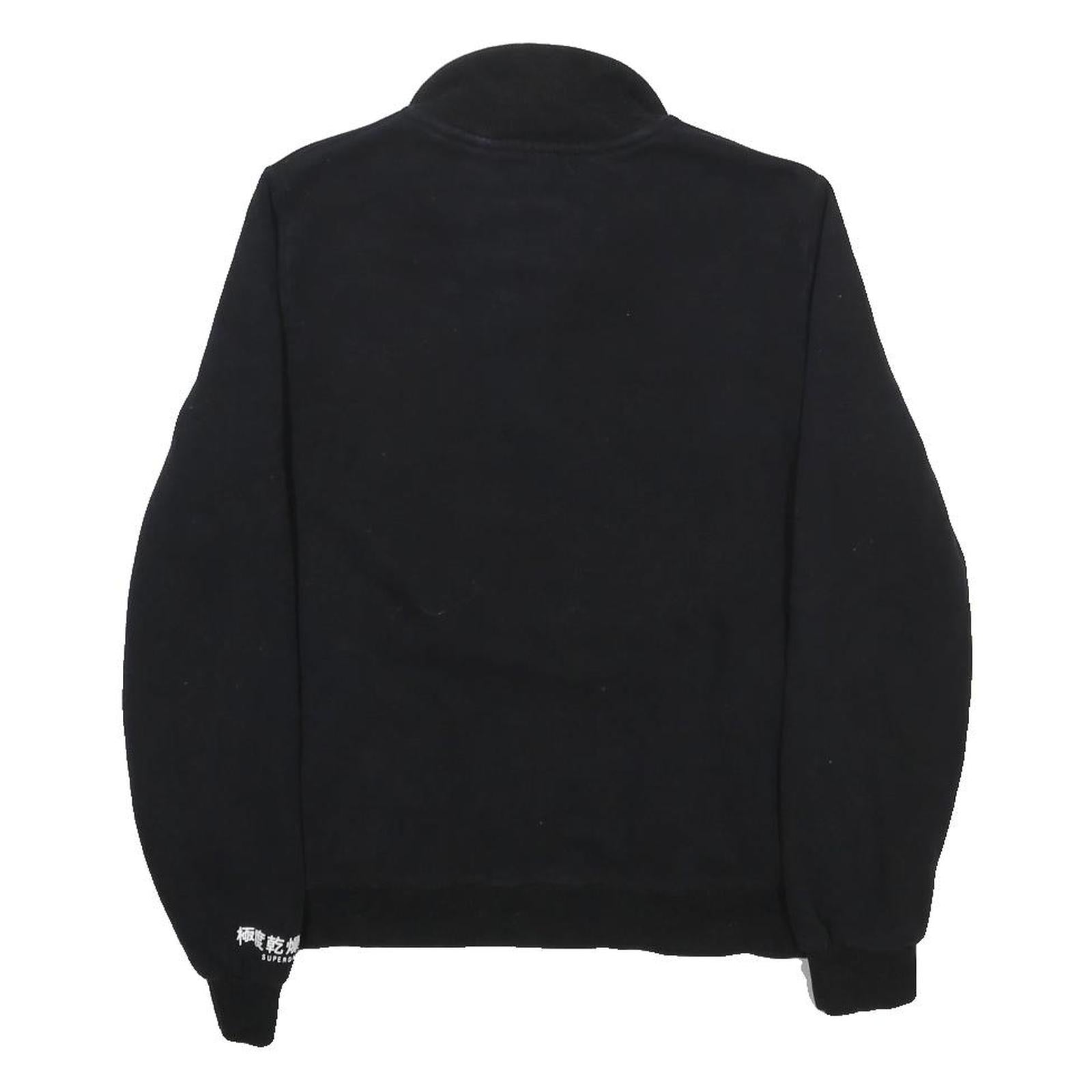 SUPERDRY Womens Black Cotton Blend Crew Neck UK 10 Zip Sweatshirt