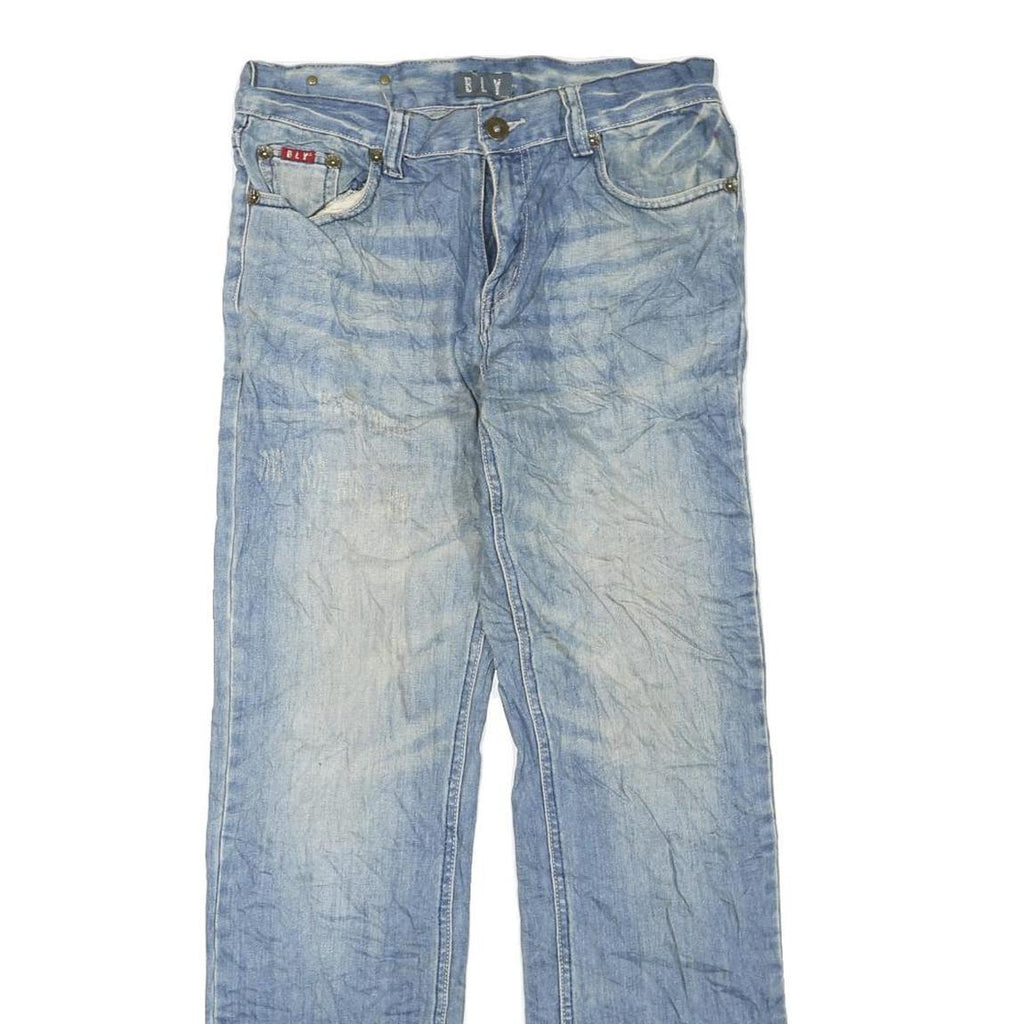 BLY Mens Light Blue Regular Straight Denim Jeans W30 L32 Casual Wear Zip Closure