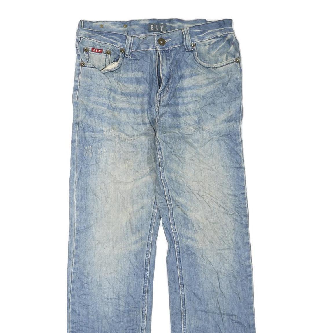 BLY Mens Light Blue Regular Straight Denim Jeans W30 L32 Casual Wear Zip Closure