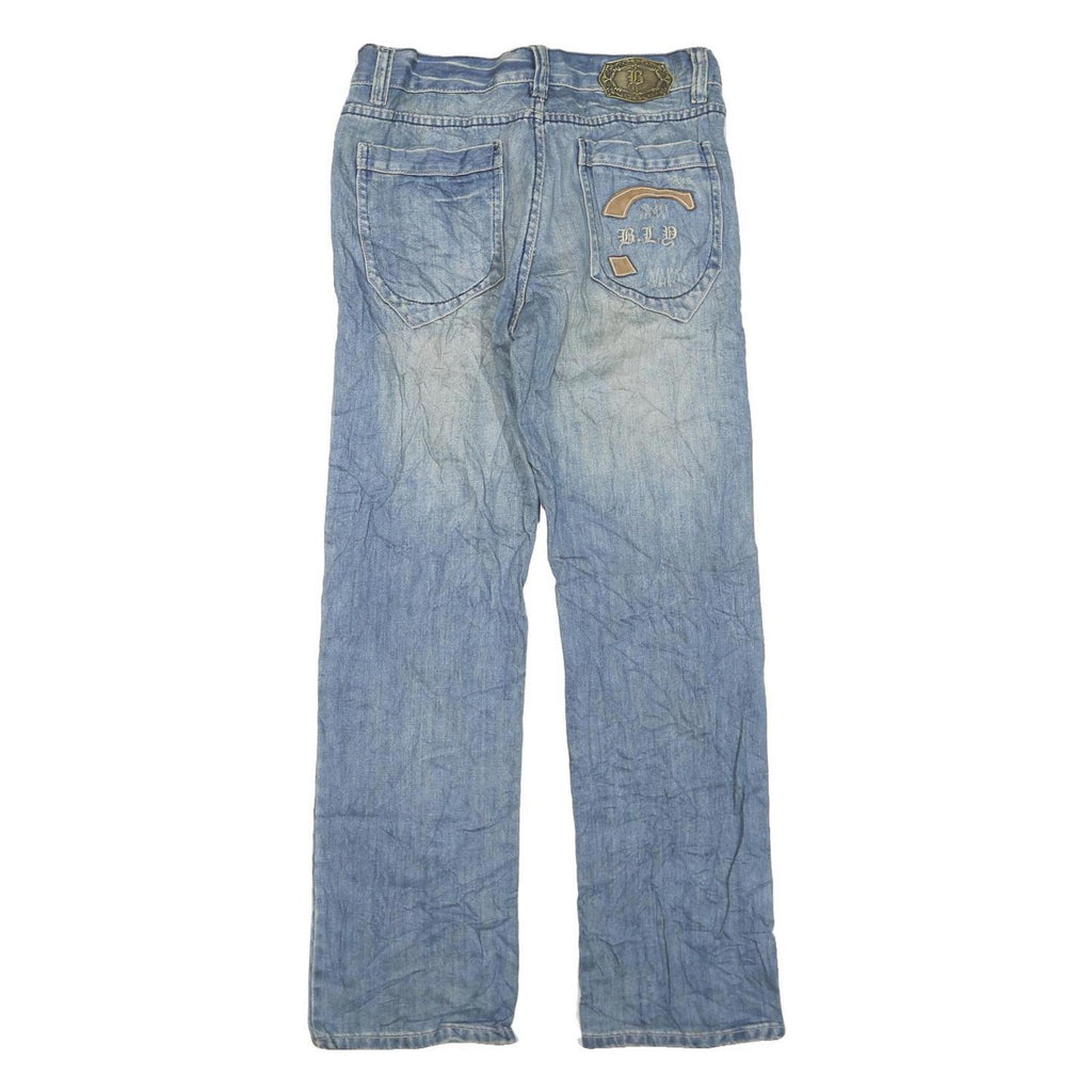 BLY Mens Light Blue Regular Straight Denim Jeans W30 L32 Casual Wear Zip Closure