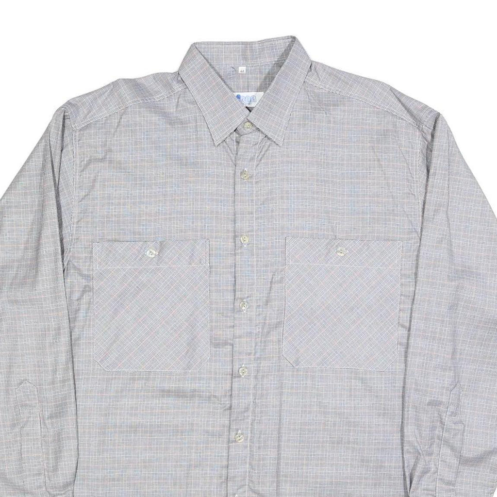 SIRNA Mens Grey Shirt L Cotton Blend Classic Fit Button Front Pocket Casual