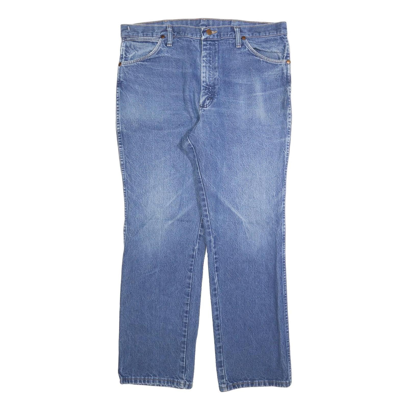 WRANGLER Mens Regular Fit Blue Denim Jeans W36 L30 Classic Cotton Blend Zip