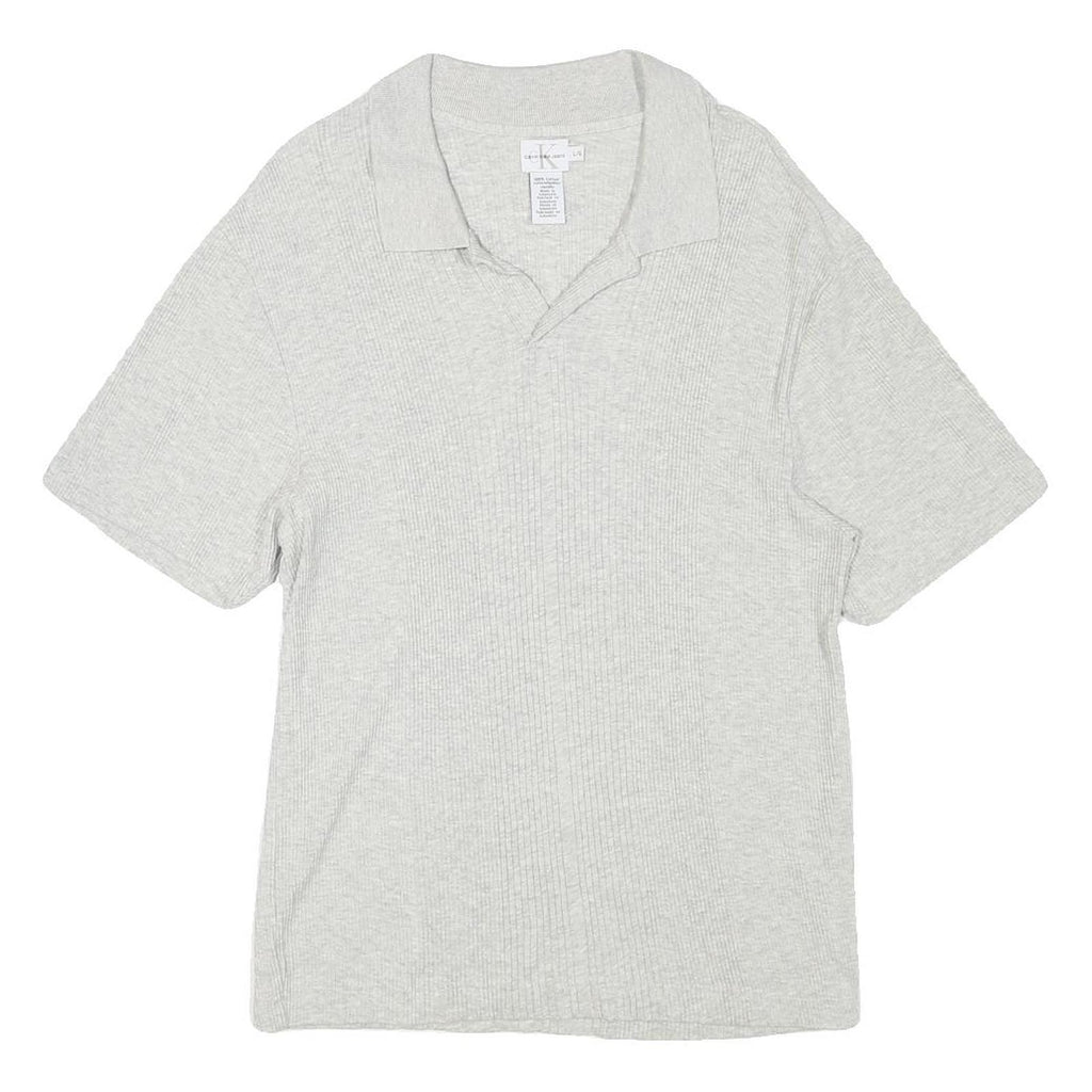 CALVIN KLEIN JEANS Mens Grey Short Sleeve Plain Polo Shirt L Cotton Blend Casual