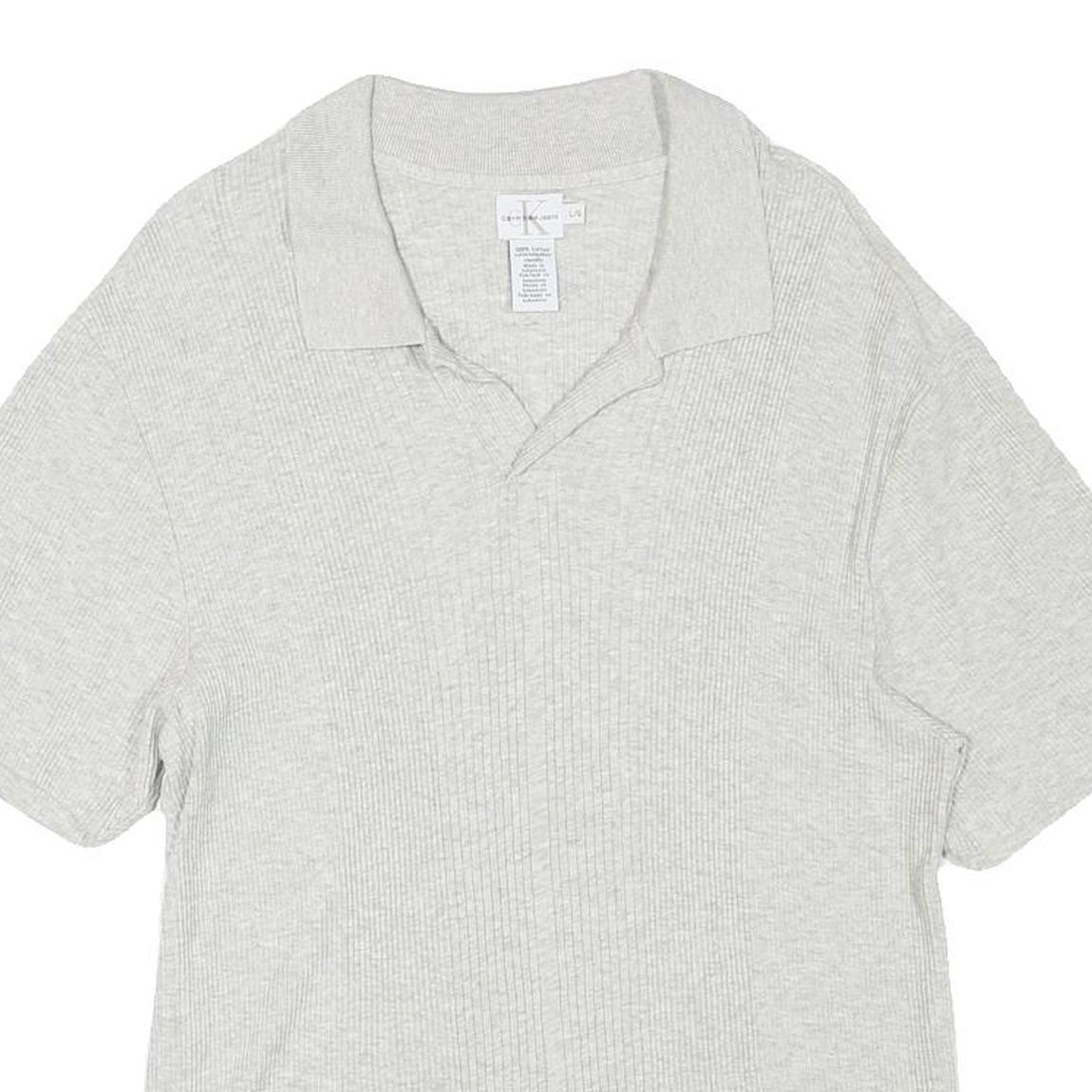 CALVIN KLEIN JEANS Mens Grey Short Sleeve Plain Polo Shirt L Cotton Blend Casual