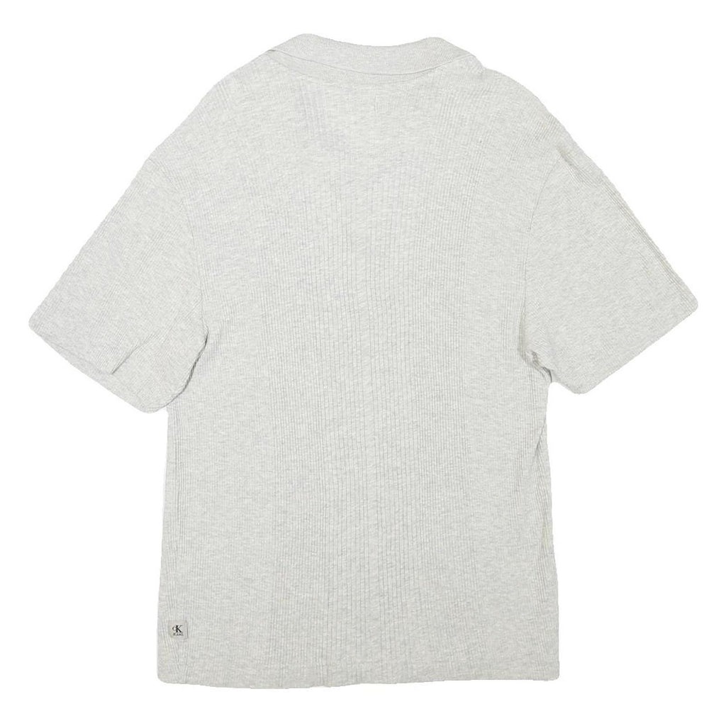 CALVIN KLEIN JEANS Mens Grey Short Sleeve Plain Polo Shirt L Cotton Blend Casual