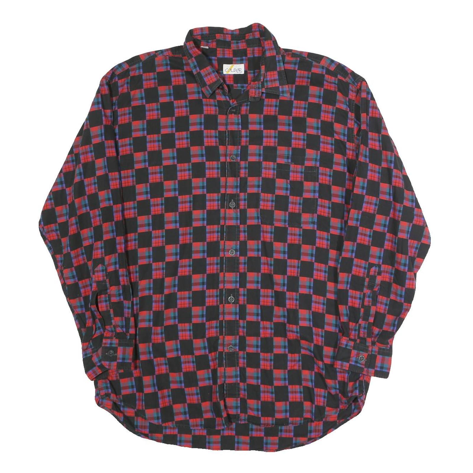 COLDOR Mens Red & Black Check Shirt XL Cotton Blend Long Sleeve Casual