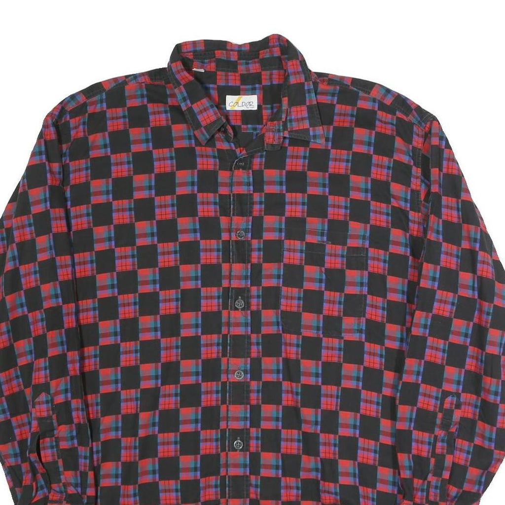 COLDOR Mens Red & Black Check Shirt XL Cotton Blend Long Sleeve Casual