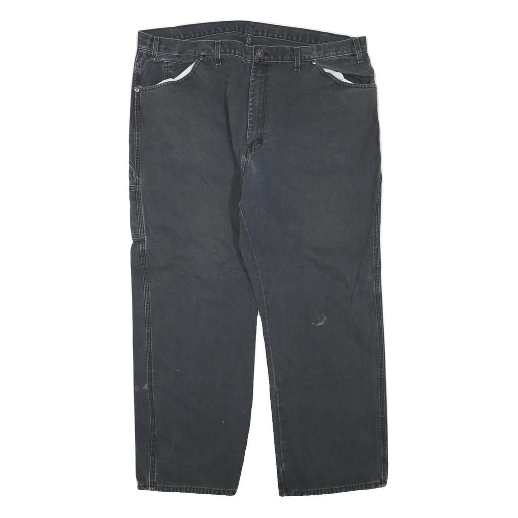 DICKIES Mens Jeans Black Regular Straight Denim Medium W44 L30 Workwear Zip