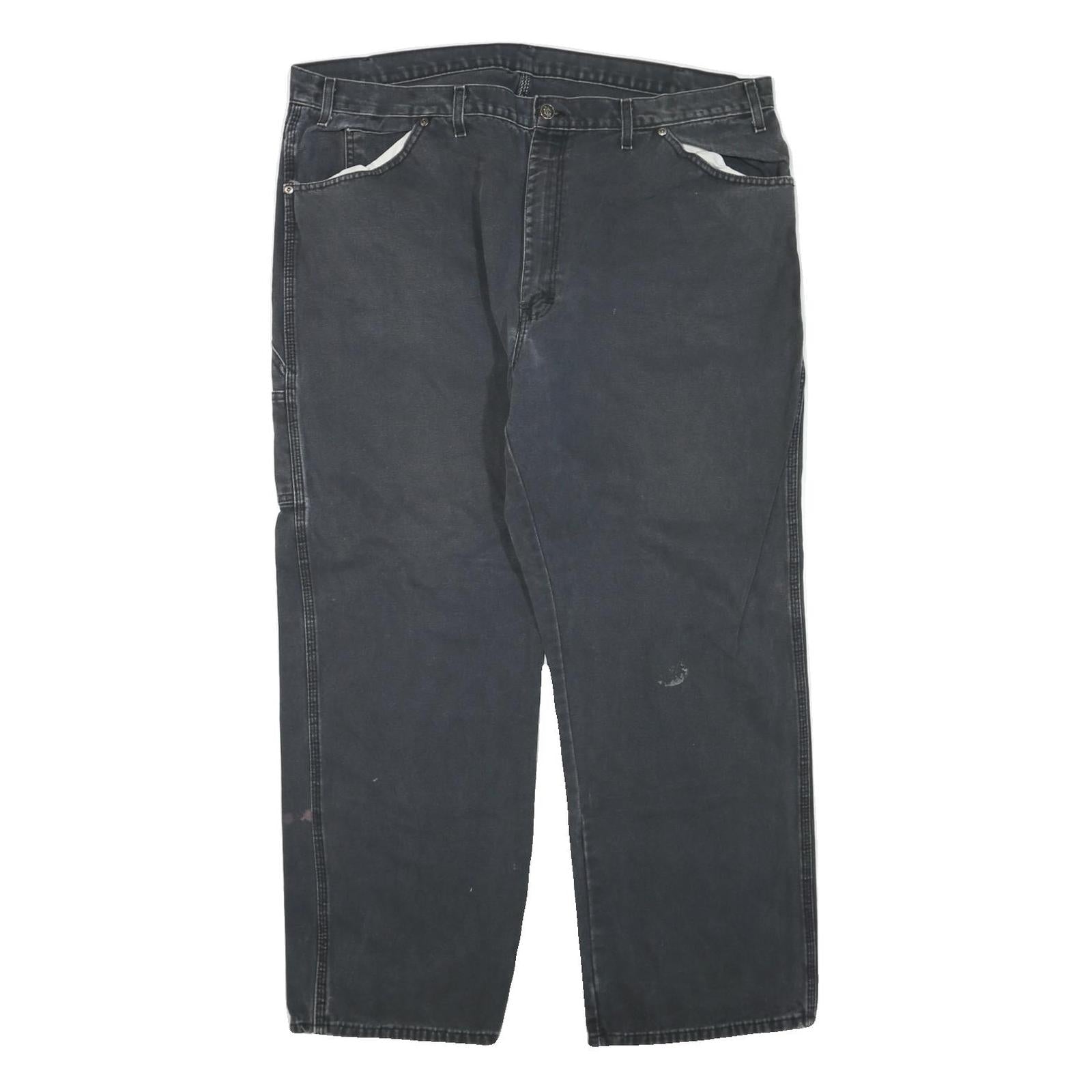DICKIES Mens Jeans Black Regular Straight Denim Medium W44 L30 Workwear Zip