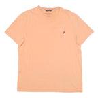 NAUTICA Mens Peach V-Neck T-Shirt XL Cotton Blend Casual Logo Embroidered