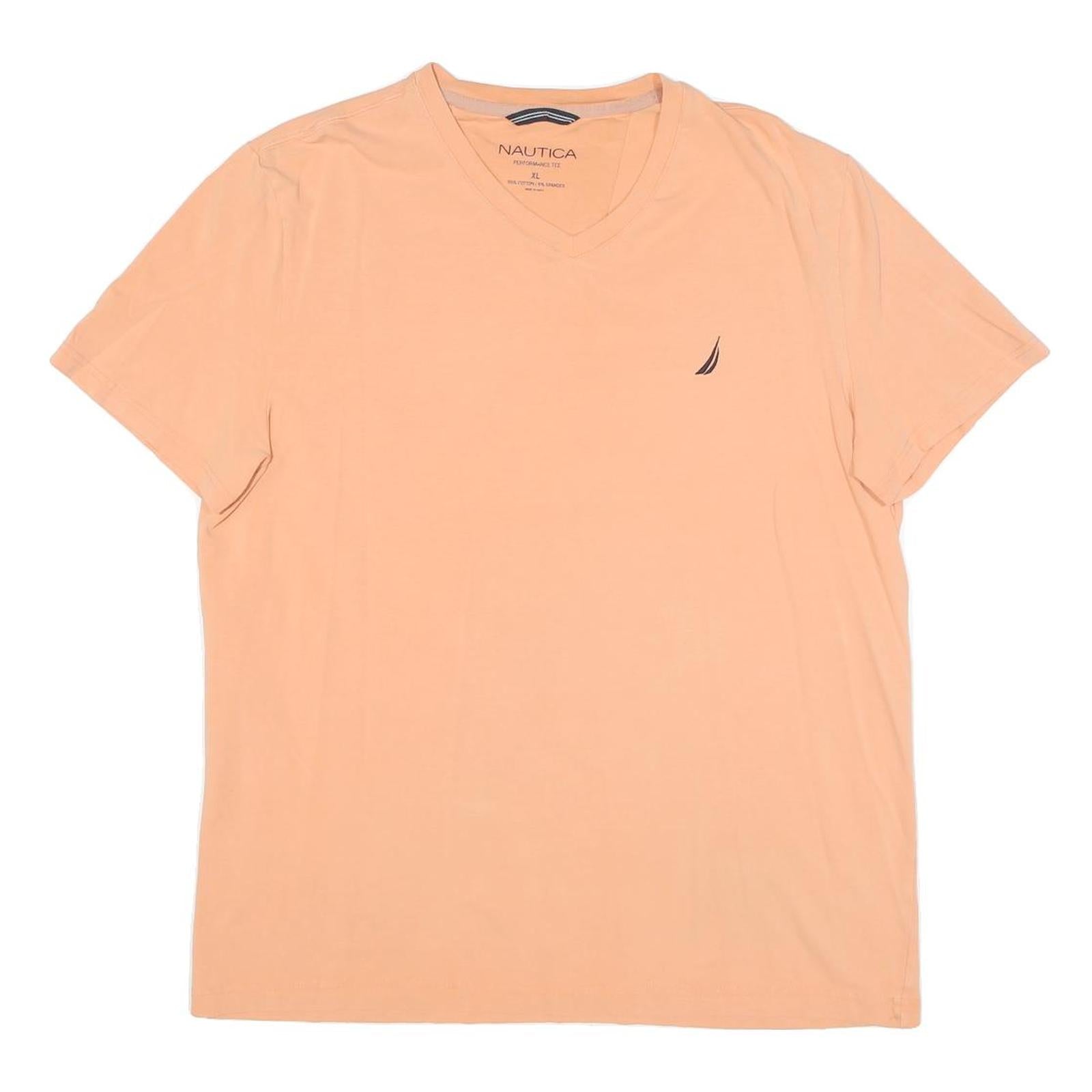 NAUTICA Mens Peach V-Neck T-Shirt XL Cotton Blend Casual Logo Embroidered