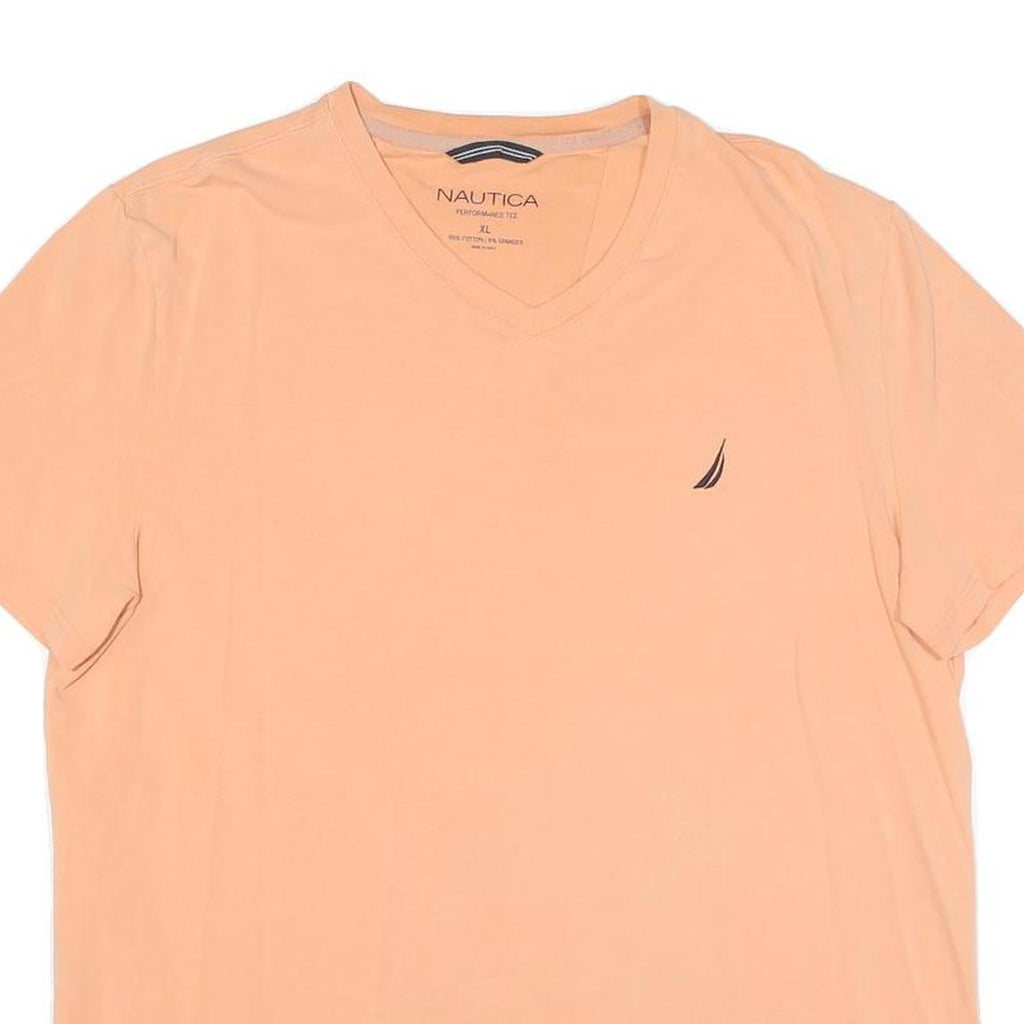 NAUTICA Mens Peach V-Neck T-Shirt XL Cotton Blend Casual Logo Embroidered