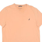 NAUTICA Mens Peach V-Neck T-Shirt XL Cotton Blend Casual Logo Embroidered