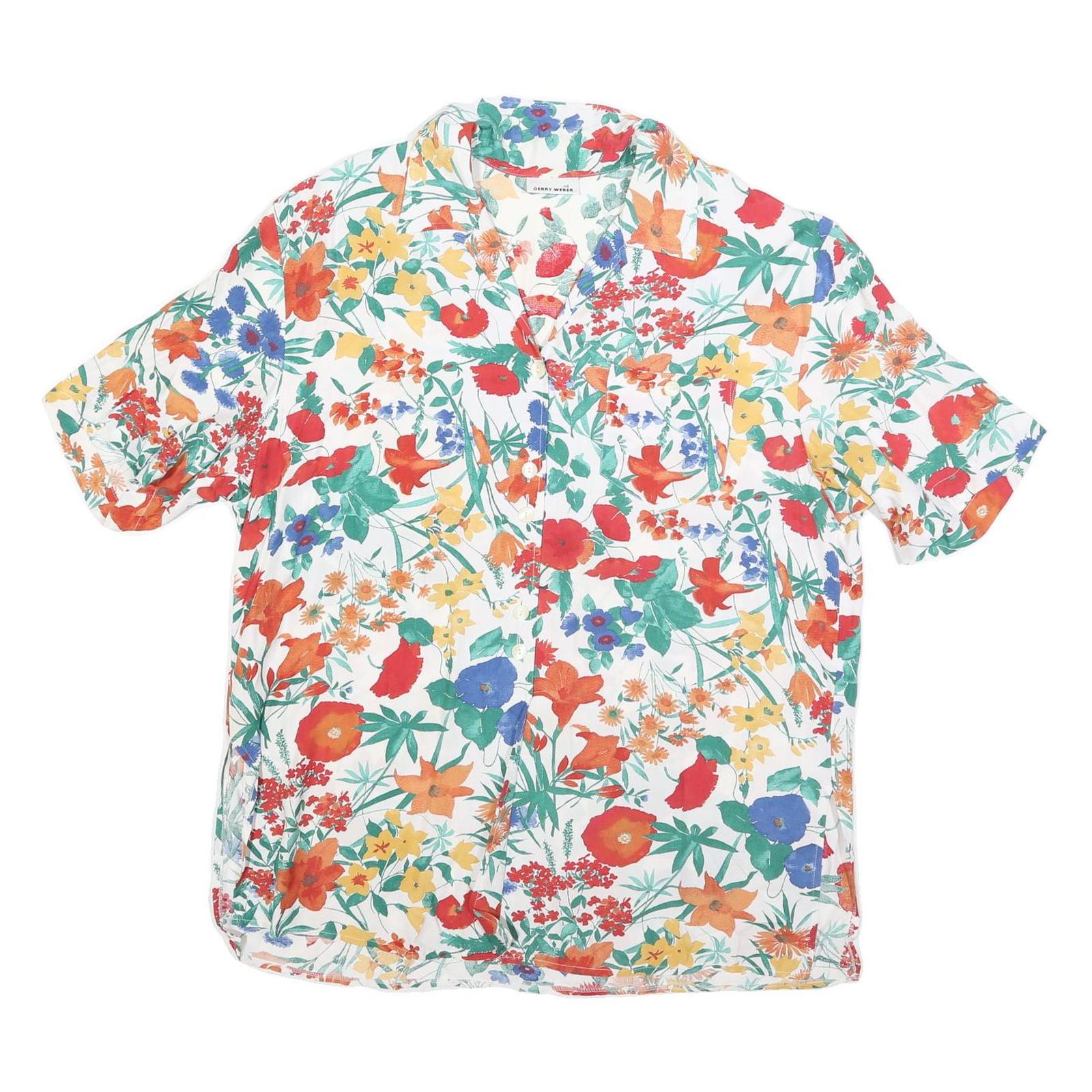 GERRY WEBBER Womens White Floral Print Shirt L Summer Patterned Lightweight