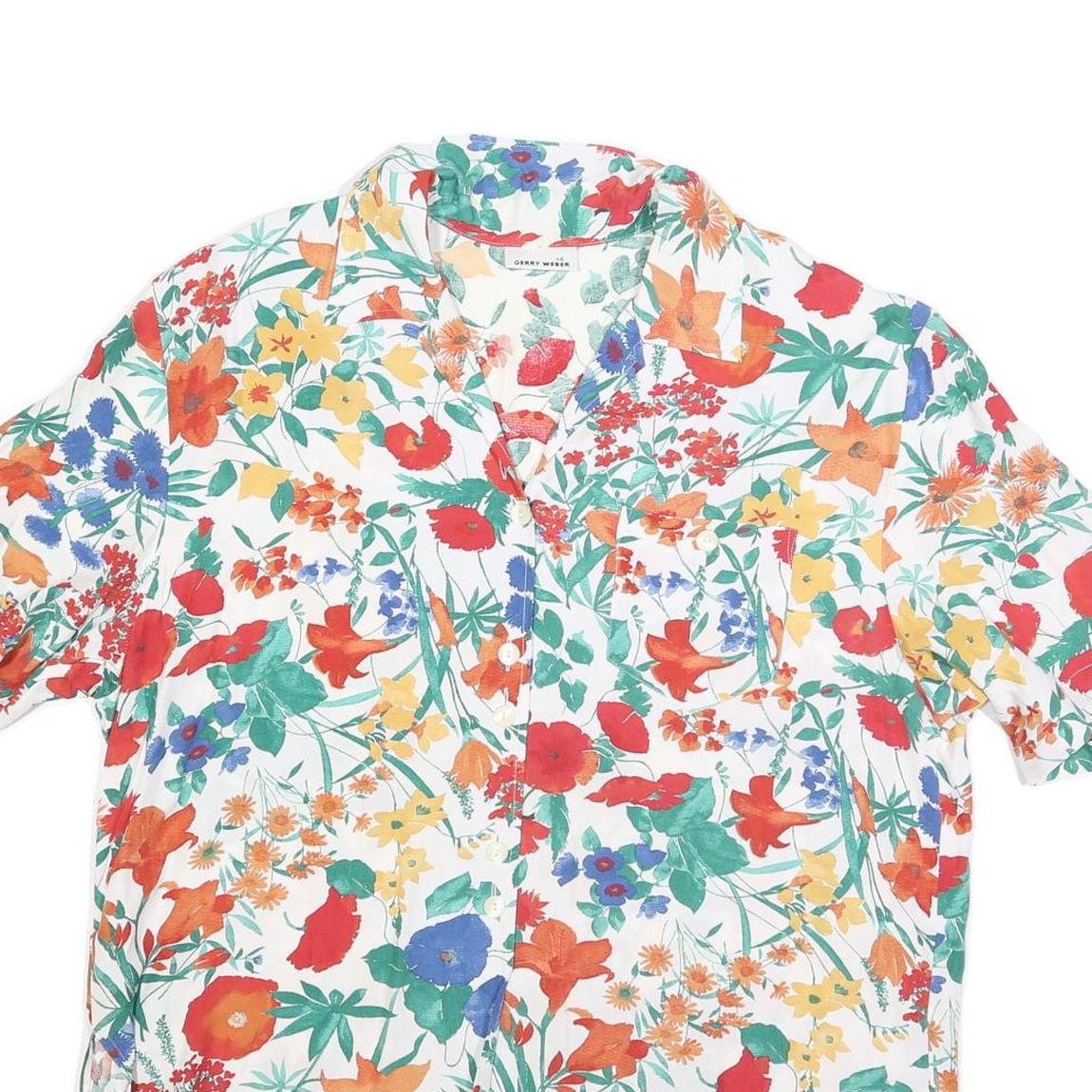GERRY WEBBER Womens White Floral Print Shirt L Summer Patterned Lightweight