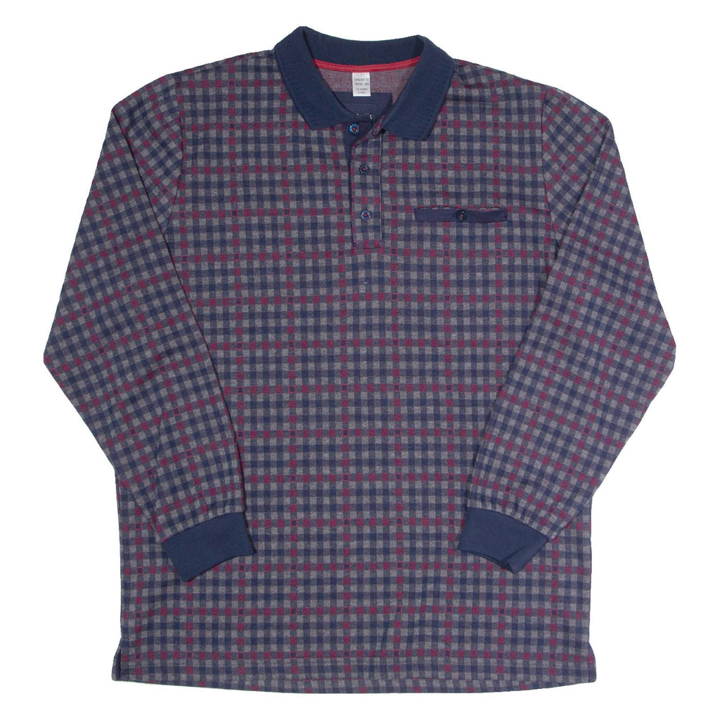 BABISTA Mens Polo Shirt Maroon Check Long Sleeve M