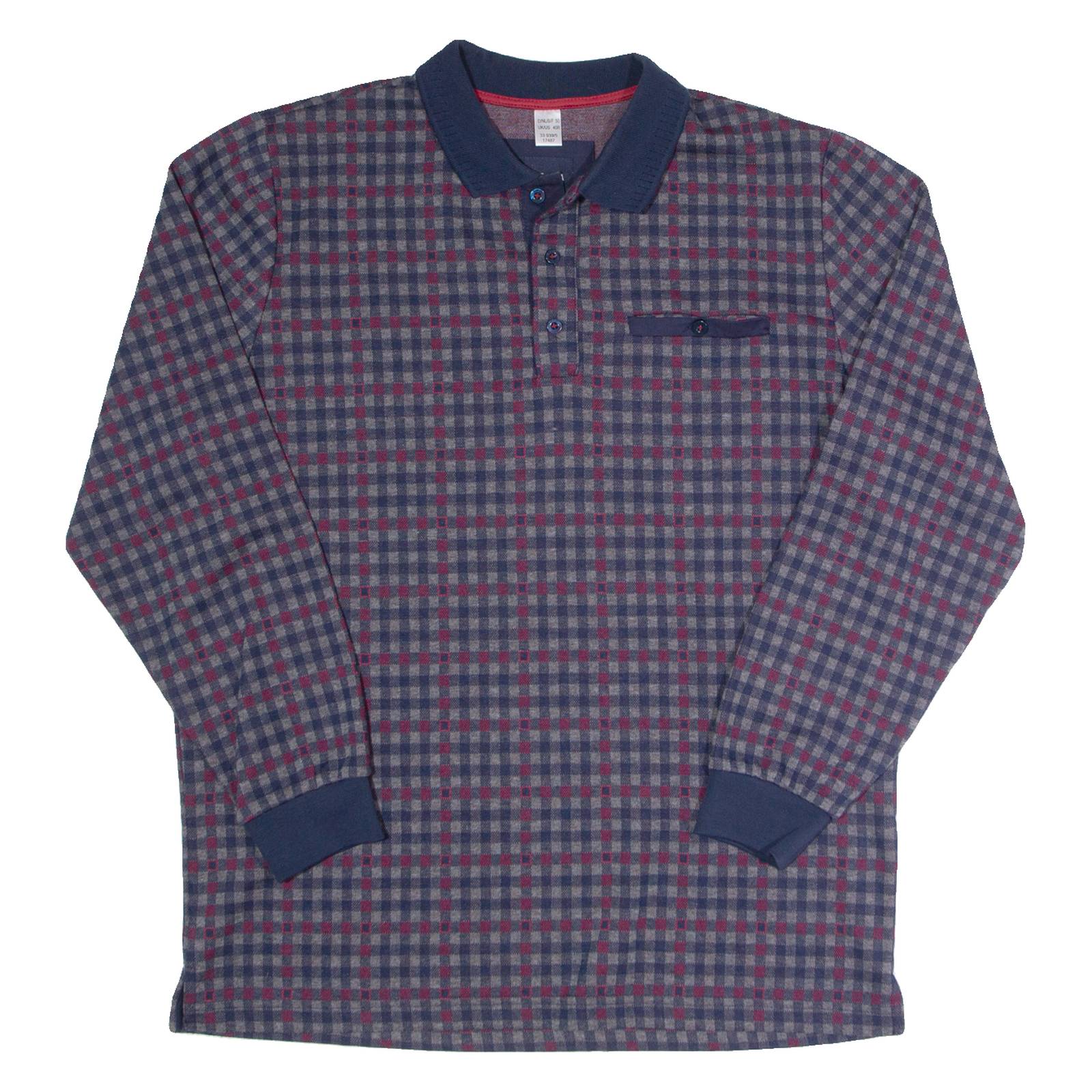 BABISTA Mens Polo Shirt Maroon Check Long Sleeve M
