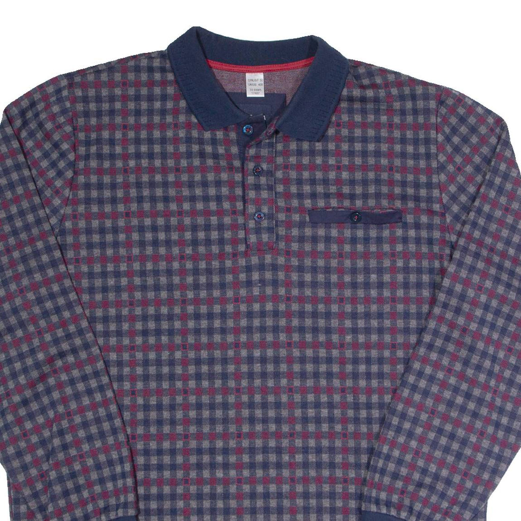 BABISTA Mens Polo Shirt Maroon Check Long Sleeve M