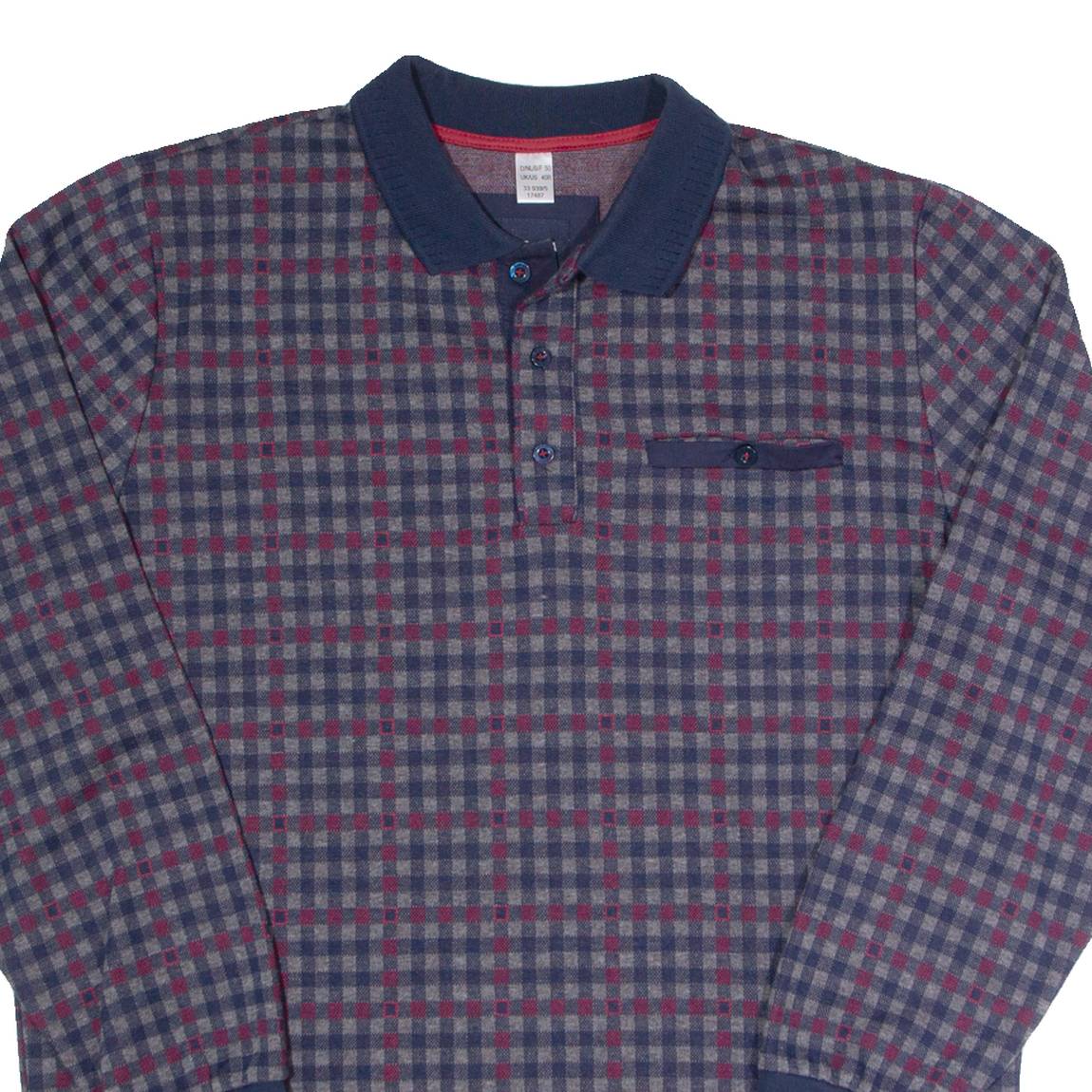 BABISTA Mens Polo Shirt Maroon Check Long Sleeve M