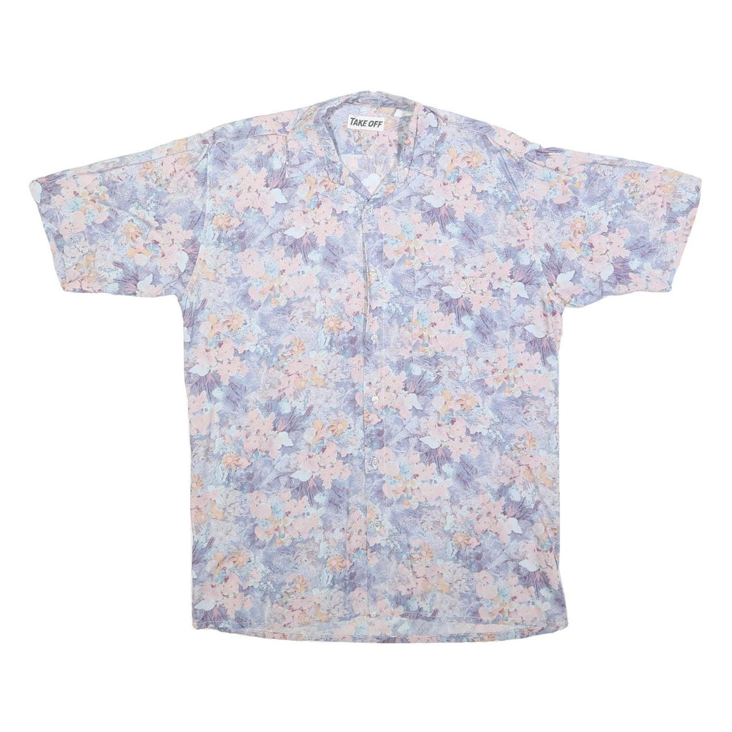 TAKE OFF Mens Blue & Pink Floral Shirt M Summer Casual Button Up