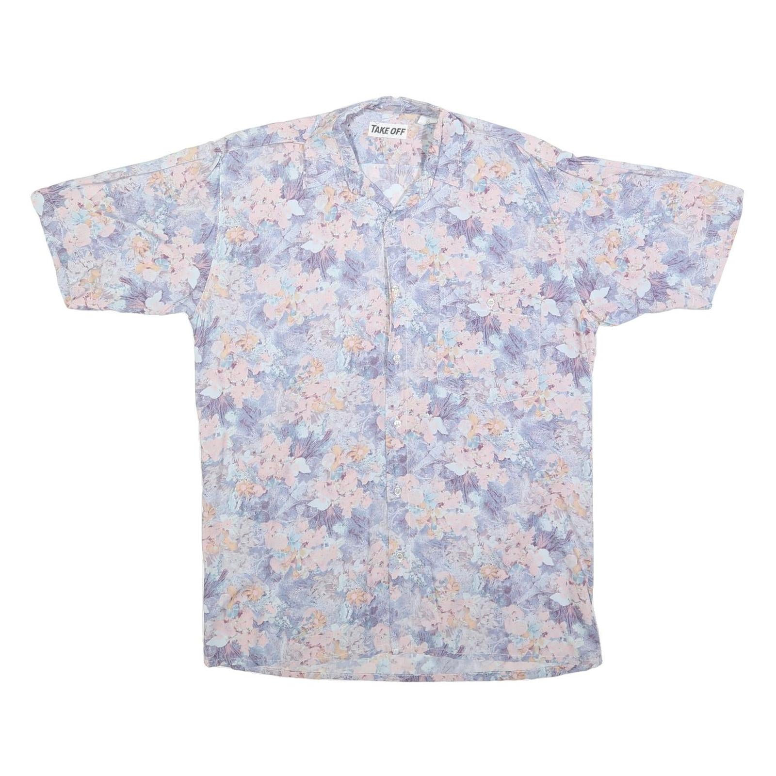 TAKE OFF Mens Blue & Pink Floral Shirt M Summer Casual Button Up
