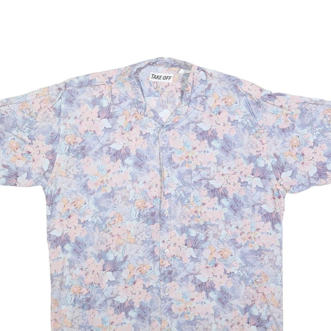 TAKE OFF Mens Blue & Pink Floral Shirt M Summer Casual Button Up